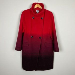 Worthington Dress Coat Womens‎ Large Red Ombre Wool Blend Long Double Breasted